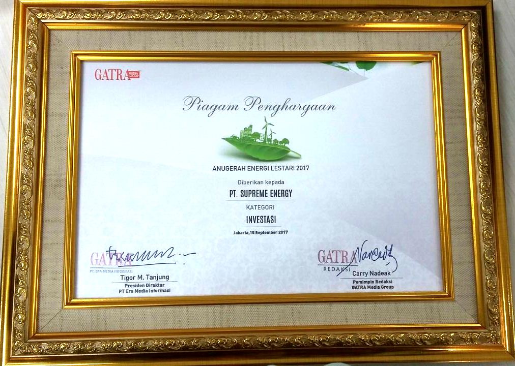 GATRA AWARD - AUGERAH LESTARI- INVESTASI - SUPREME ENERGY - 2017