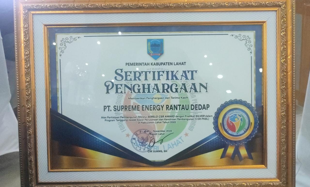 SERELO CSR AWARD - SILVER (CSR TJSLP) - SUPREME ENERGY RANTAU DEDAP - 2022