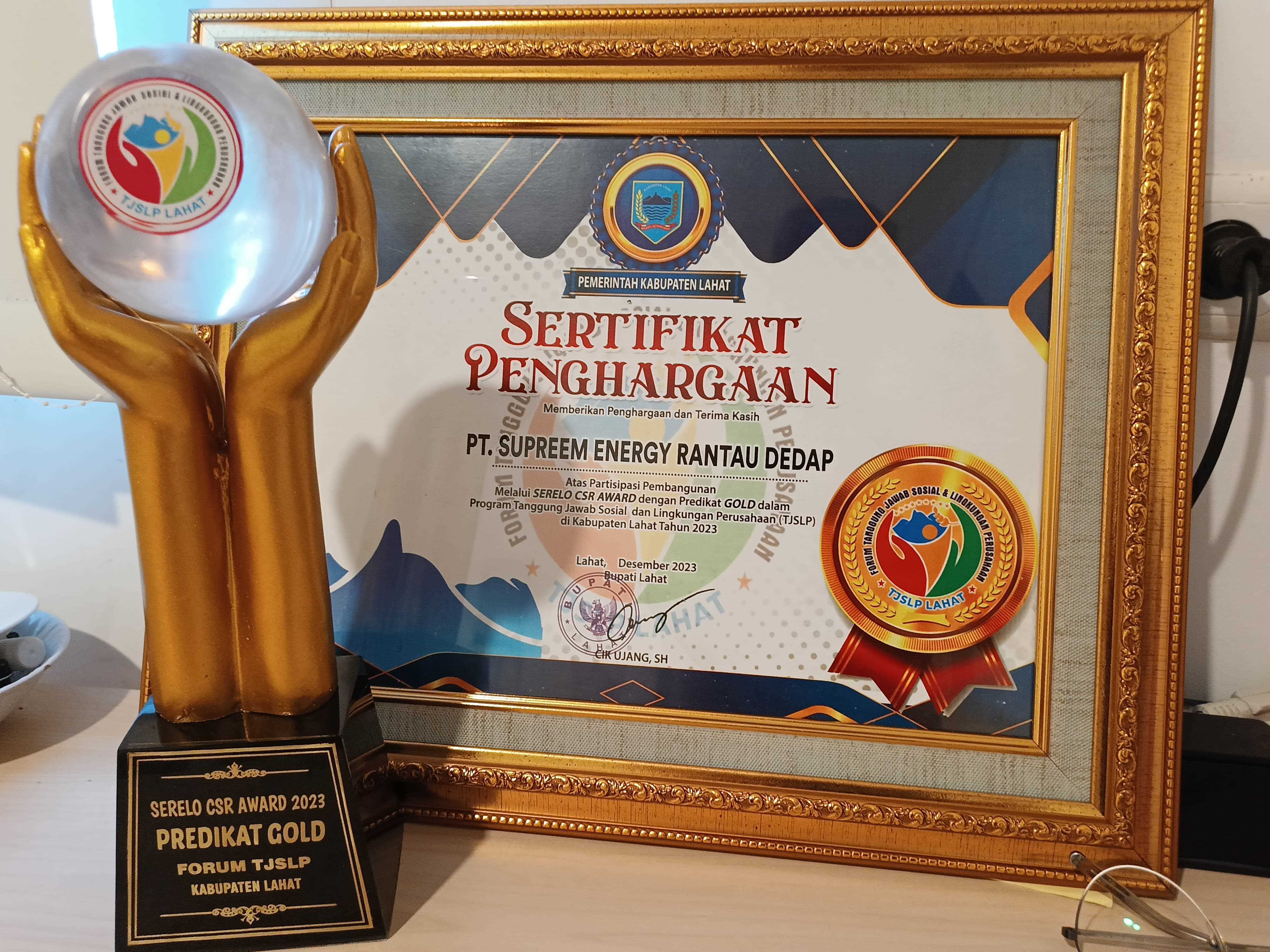 SERELO CSR AWARD - GOLD (CSR TJSLP) - SUPREME ENERGY RANTAU DEDAP - 2023