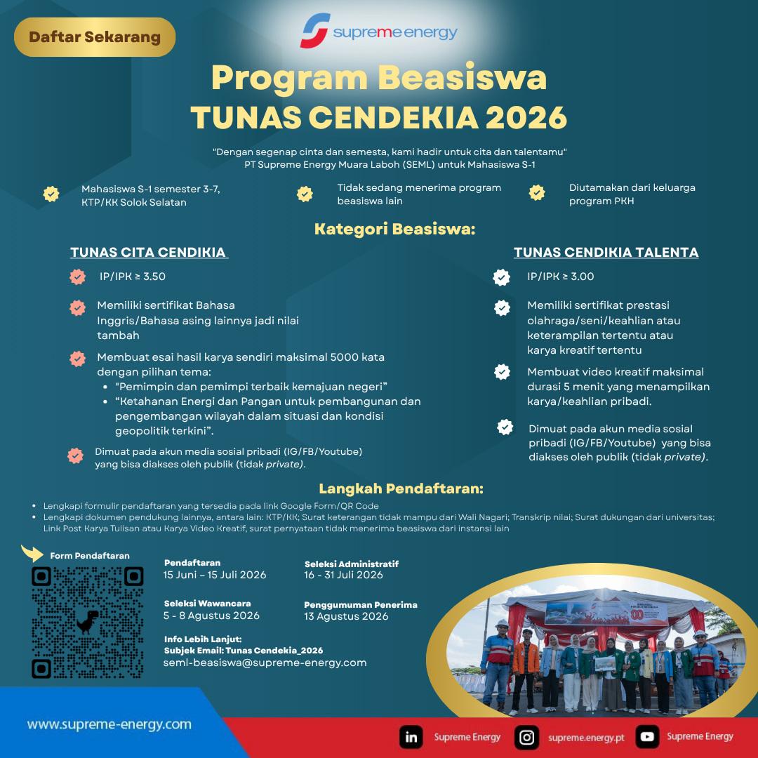Program Beasiswa Tunas Cendekia Tahun 2026 Telah Dibuka!